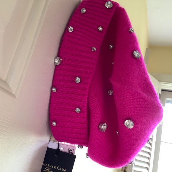 Charter Club Cashmere Embellished Cuffed Beanie Pink OS main image 7